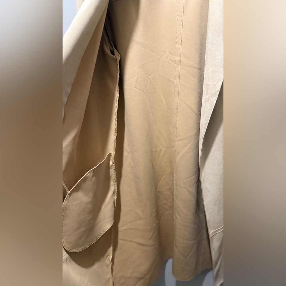 ZARA Women’s Long Sleeve Open Front Long Faux Suede Jacket - Tan - Picture 7 of 11